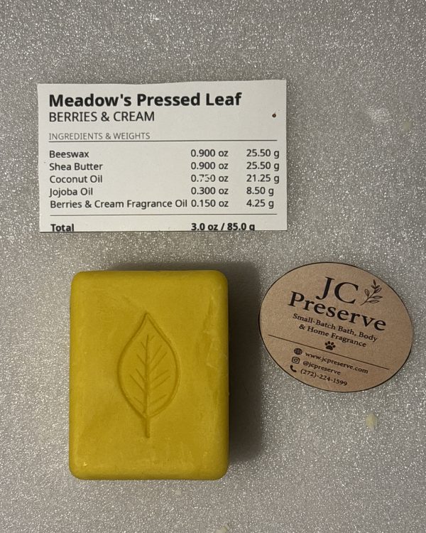 Meadow’s Large Pressed Leaf Lotion Bar- Berries & Cream
